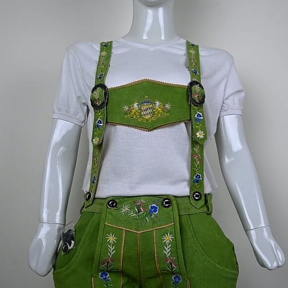 Oktoberfest outfit Womens Suede Lederhosen Green Classic Ladies Leather Short - Picture 1 of 10